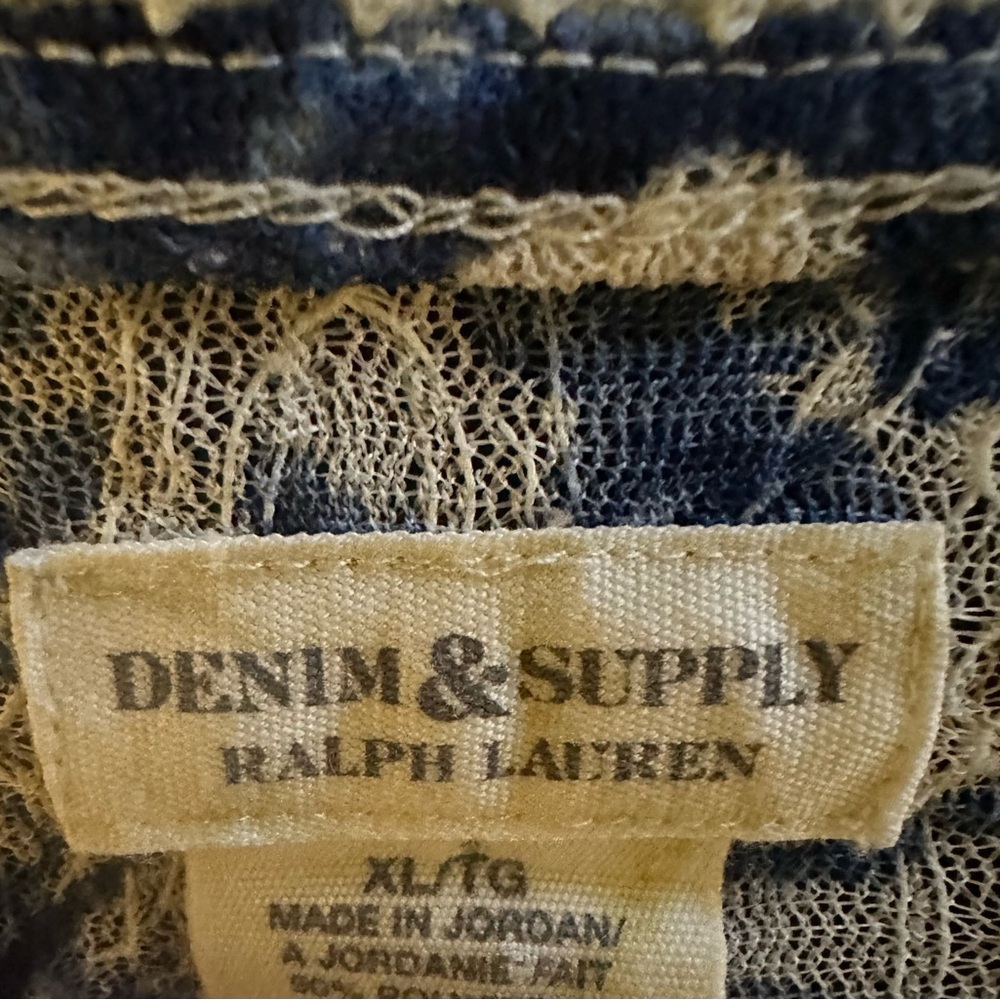 Ralph Lauren 8001 Denim & Supply Blue Floral Lace Stretch Knit Henley Top XL - Picture 5 of 5